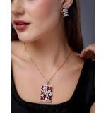 Women's Brass Silver Plated Pendant Set (Red)