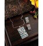 Women's Brass Silver Plated Pendant Set (Turquoise)
