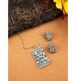 Women's Brass Silver Plated Pendant Set (Turquoise)