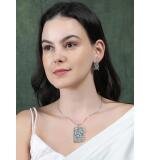 Women's Brass Silver Plated Pendant Set (Turquoise)