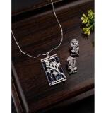Women's Brass Silver Plated Pendant Set (Blue)