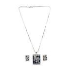 Women's Brass Silver Plated Pendant Set (Blue)