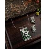 Women's Brass Silver Plated Pendant Set (Green)