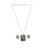 Women's Brass Silver Plated Pendant Set (Green)