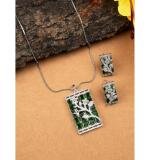 Women's Brass Silver Plated Pendant Set (Green)