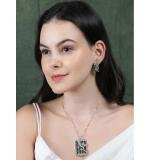 Women's Brass Silver Plated Pendant Set (Green)