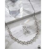 Women's Brass Silver Plated Necklace set (Silver)