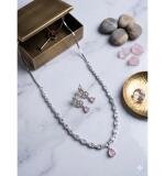 Women's Brass Silver Plated Necklace set (Pink)