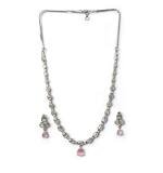 Women's Brass Silver Plated Necklace set (Pink)