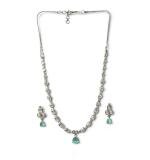 Women's Brass Silver Plated Necklace set (Turquoise)