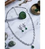 Women's Brass Silver Plated Necklace set (Green)