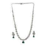 Women's Brass Silver Plated Necklace set (Green)
