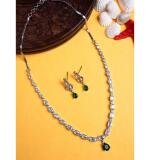Women's Brass Silver Plated Necklace set (Green)