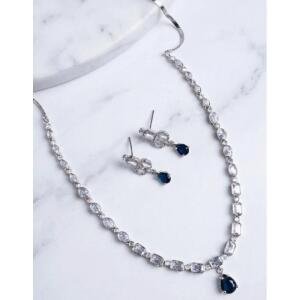 Women's Brass Silver Plated Necklace set (Blue)