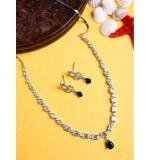 Women's Brass Silver Plated Necklace set (Blue)