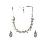 Women's Brass Silver Plated Necklace set (Pink)