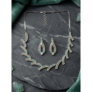 Women's Brass Silver Plated Necklace set (Turquoise)