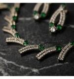 Women's Brass Silver Plated Necklace set (Green)