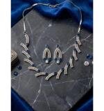 Women's Brass Silver Plated Necklace set (Blue)