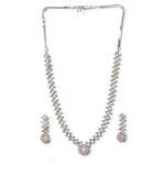 Women's Brass Silver Plated Necklace set (Pink)