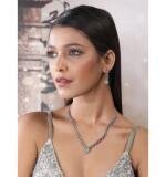 Women's Brass Silver Plated Necklace set (Turquoise)