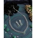 Women's Brass Silver Plated Necklace set (Green)