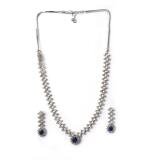 Women's Brass Silver Plated Necklace set (Blue)
