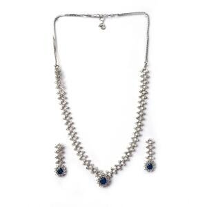 Women's Brass Silver Plated Necklace set (Blue)