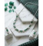 Women's Brass Silver Plated Necklace set (Green)
