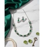 Women's Brass Silver Plated Necklace set (Green)