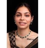 Women's Brass Silver Plated Necklace set (Green)