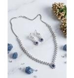 Women's Brass Silver Plated Necklace set (Blue)