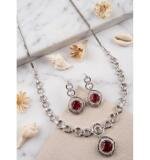 Women's Brass Silver Plated Necklace set (Red)
