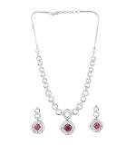 Women's Brass Silver Plated Necklace set (Red)
