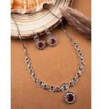 Women's Brass Silver Plated Necklace set (Red)