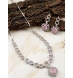 Women's Brass Silver Plated Necklace set (Pink)