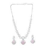 Women's Brass Silver Plated Necklace set (Pink)