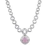 Women's Brass Silver Plated Necklace set (Pink)