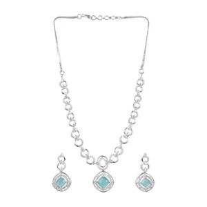 Women's Brass Silver Plated Necklace set (Turquoise)