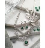 Women's Brass Silver Plated Necklace set (Green)
