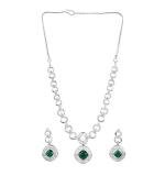 Women's Brass Silver Plated Necklace set (Green)