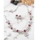 Women's Brass Silver Plated Necklace set (Red)