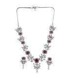 Women's Brass Silver Plated Necklace set (Red)