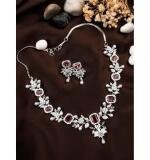 Women's Brass Silver Plated Necklace set (Red)