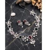 Women's Brass Silver Plated Necklace set (Multicolor)
