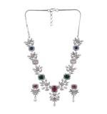 Women's Brass Silver Plated Necklace set (Multicolor)