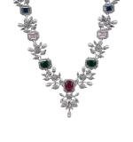 Women's Brass Silver Plated Necklace set (Multicolor)