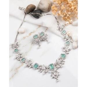 Women's Brass Silver Plated Necklace set (Turquoise)