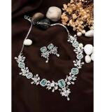 Women's Brass Silver Plated Necklace set (Turquoise)