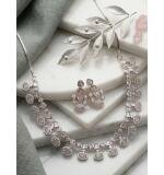 Women's Brass Silver Plated Necklace set (White)